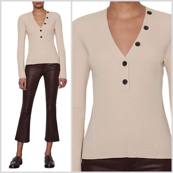 New frame | Rib-Knit V-Neck Top in Vanilla - Picture 1 of 9